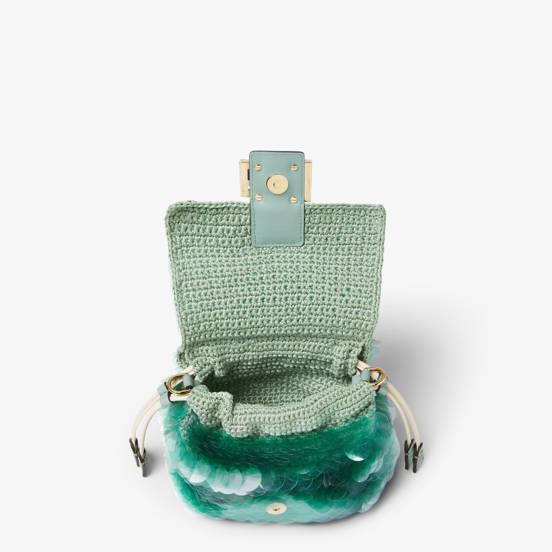 FENDI Mamma Baguette Small Mint green crochet mini-bag with maxi sequins - Image 5